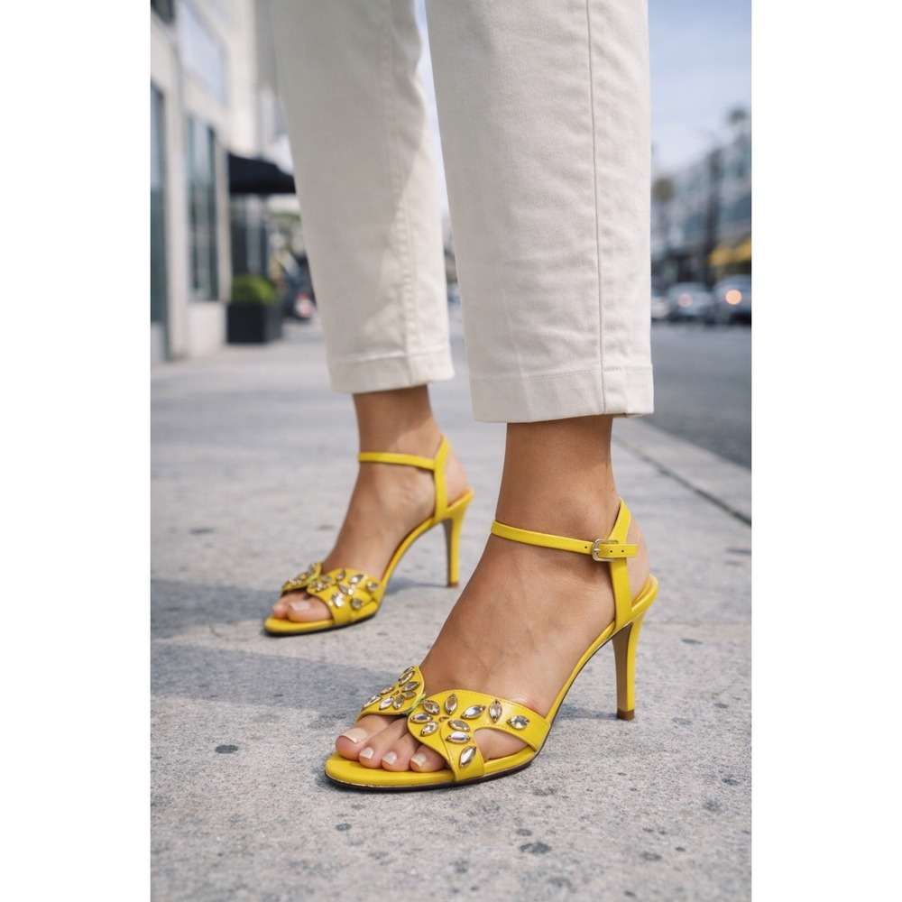 Jimmy Choo Yellow Jeweled Ankle-Strap Heels